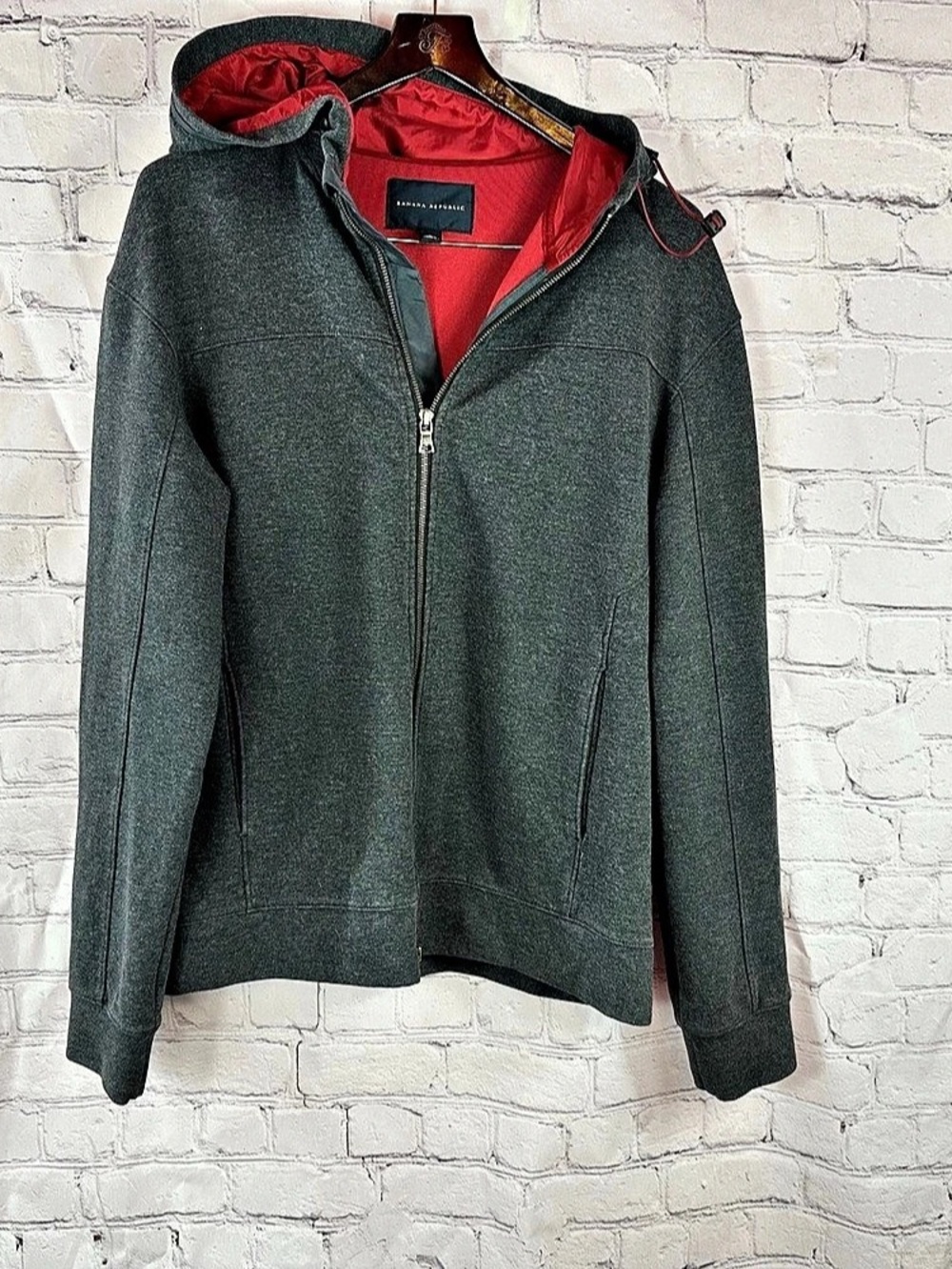Banana Republic Hooded Jacket Gray & Red Size Large